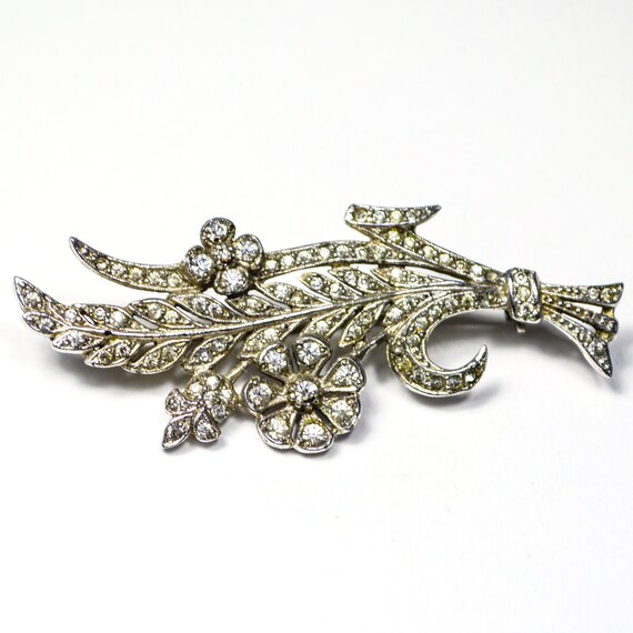 Vintage Art Deco 1920s silver tone paste flower  … - image 3