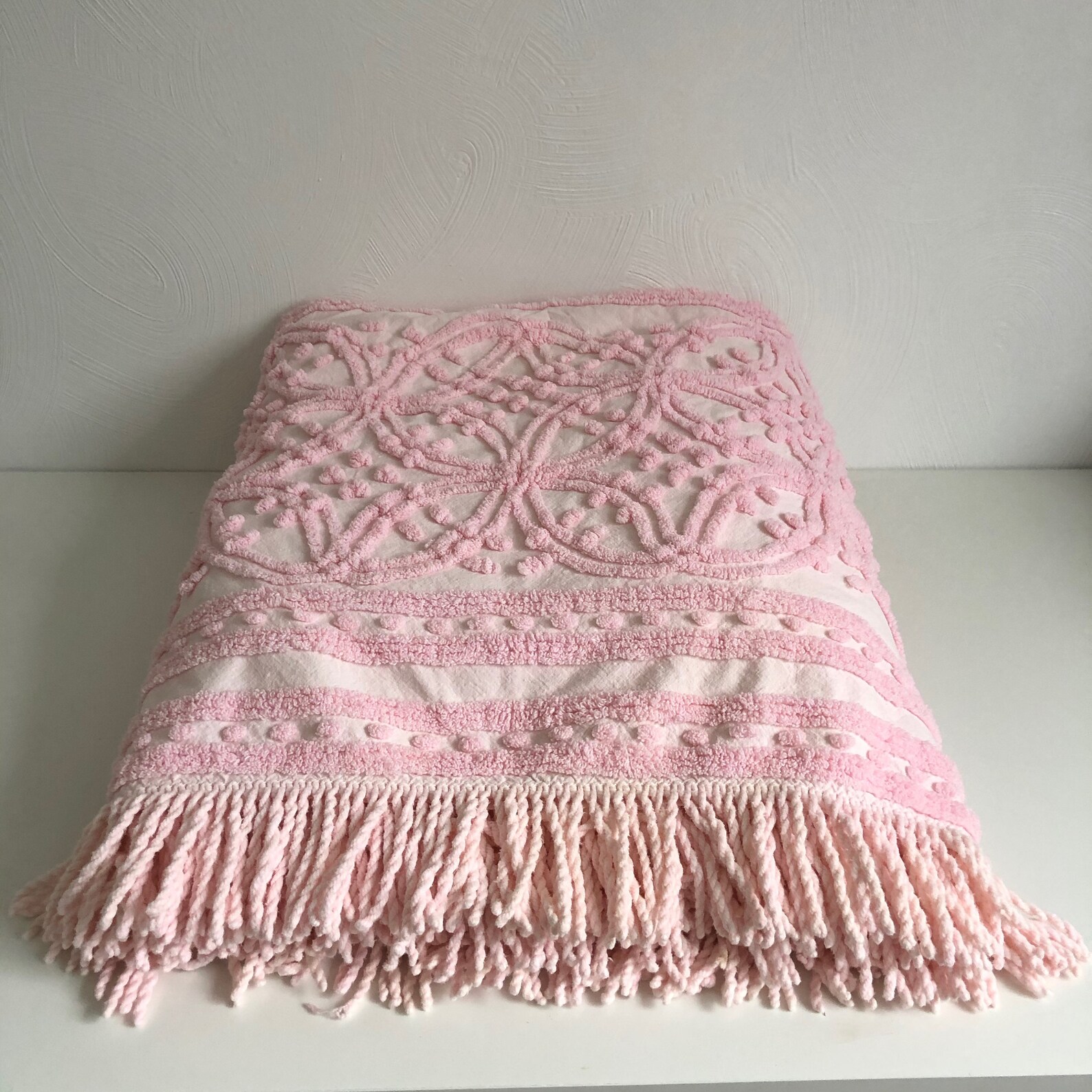 Vintage Pink Chenille Blanket Size full/queen Etsy