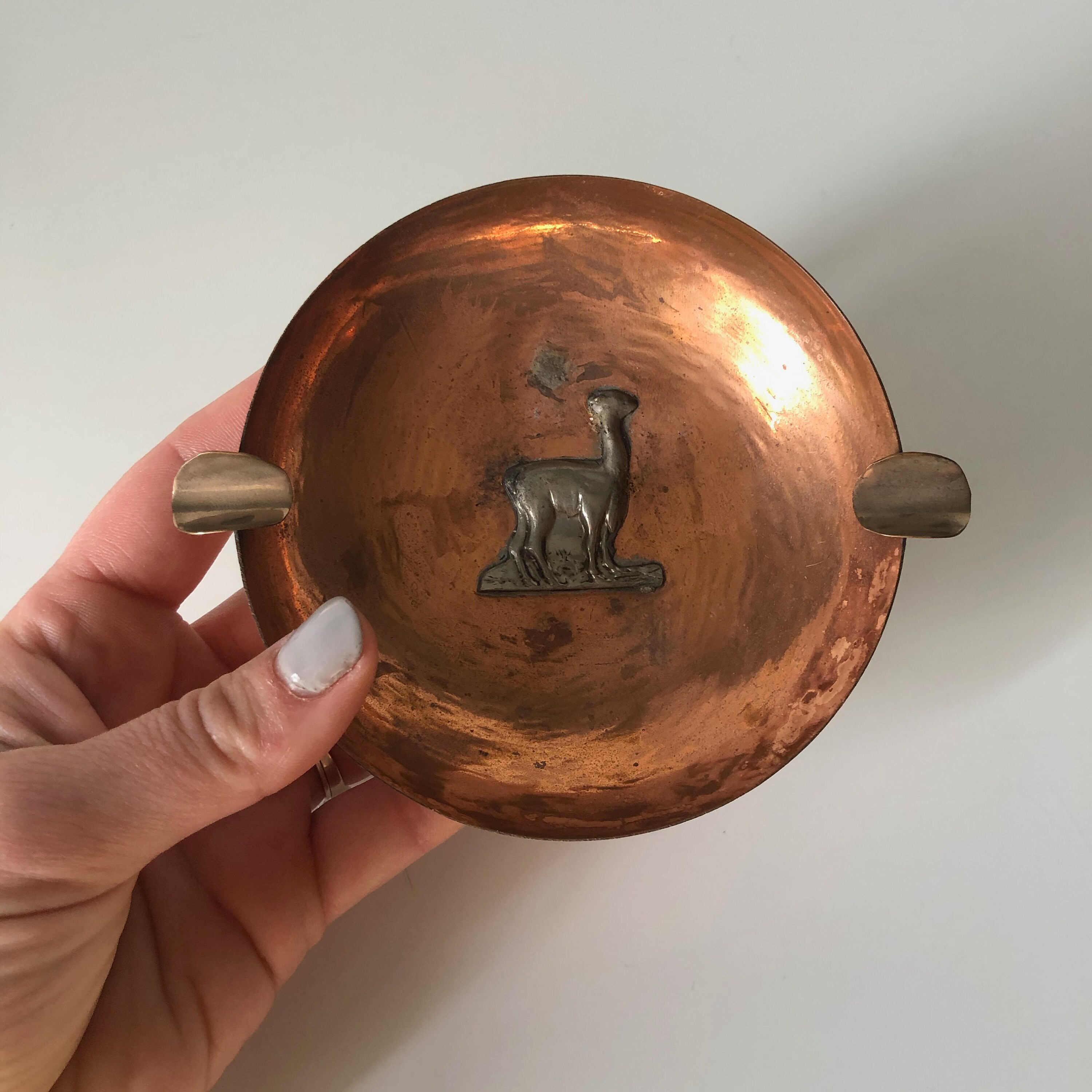 Vintage Copper Ashtray With Silver Llama Inside Peru Ashtray Etsy
