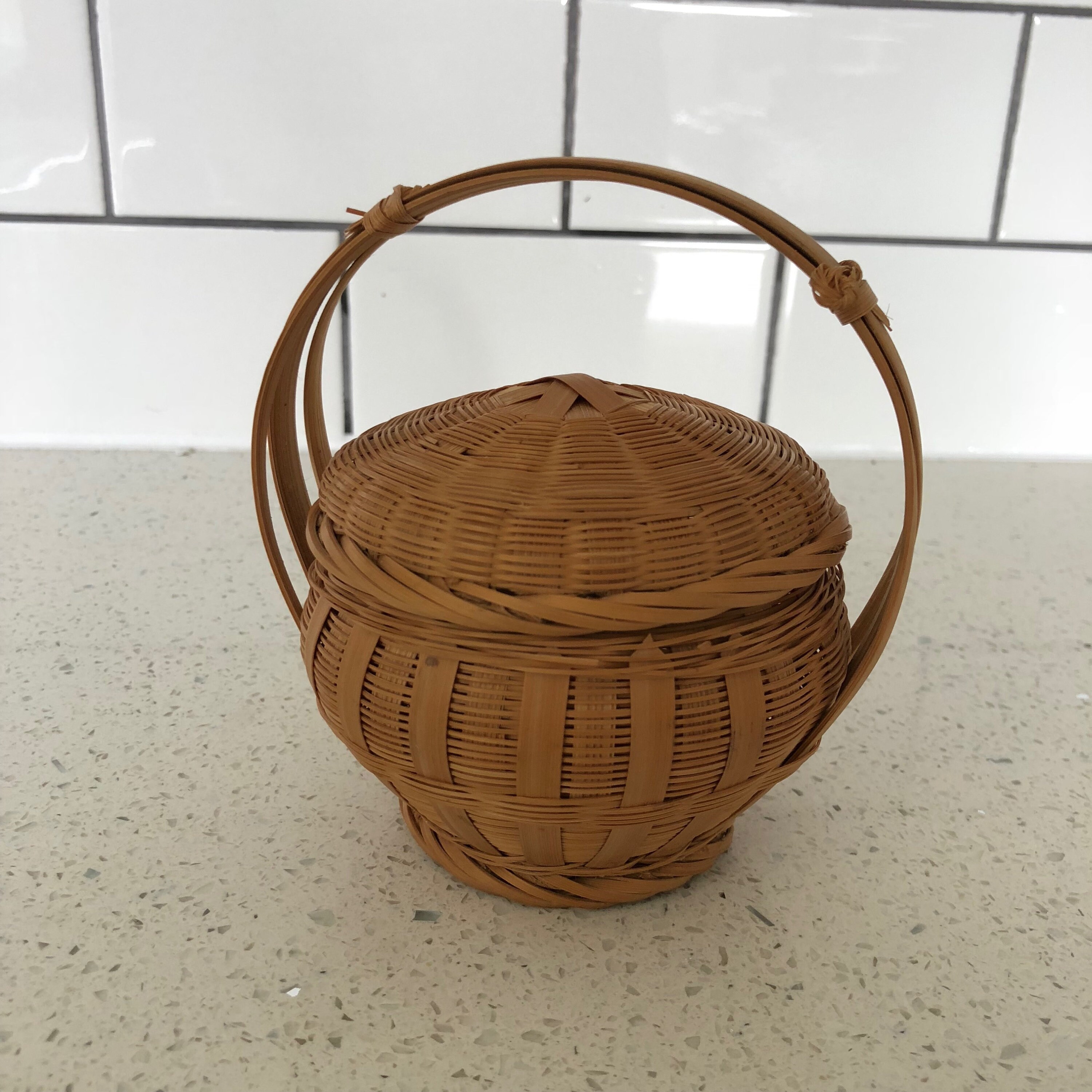 Small Wicker Basket with Handle and Lid Etsy