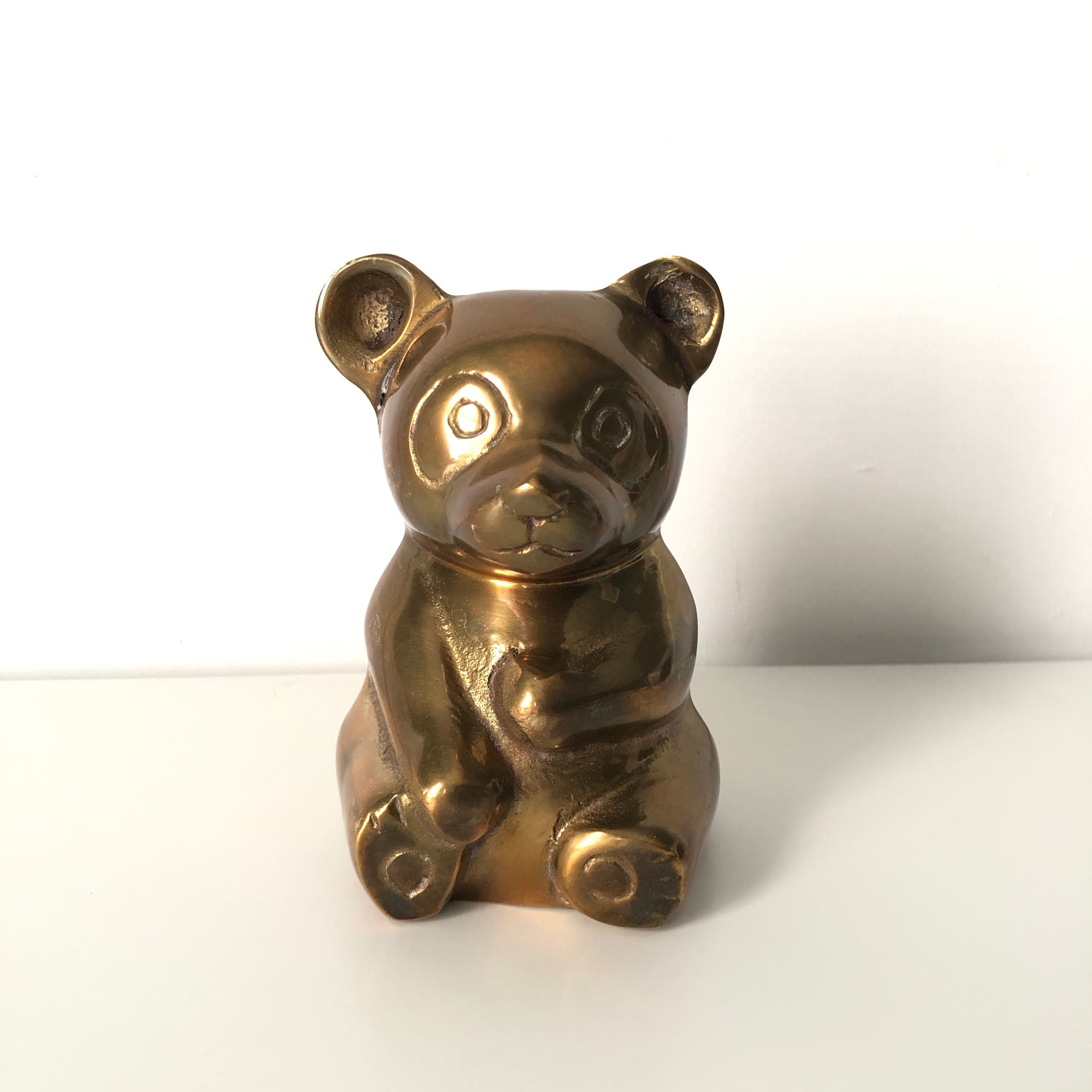 Vintage Brass Teddy Bear Figurine Made in Korea Etsy