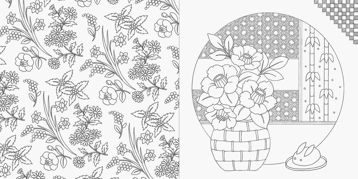 Japanese flower calendar and flower blossoms coloring book Etsy