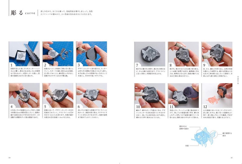 Eraser stamp collection of Kyorakudo Japanese Craft Book Etsy