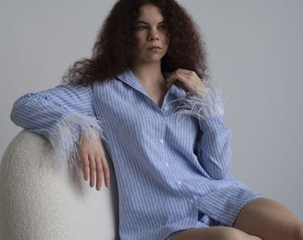 Linen Shirt, Linen Blouse, Long Sleeve Shirt, Womens Shirt, Linen Top, Linen Tops for Women, Linen Shirts With Feathers