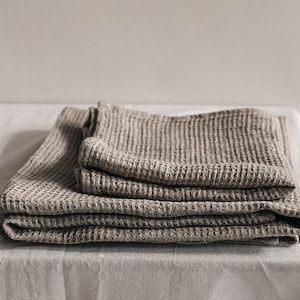 Linen Waffle Towel Set Natural, Bath Towel, Hand Towel, Face Towel, Spa Towel, Waffle Weave Towel, Soft Linen Towel