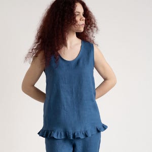 Linen Tank Top, Boho Linen Top, Sleeveless Linen Top, Linen Blouse with Ruffles MONICA, Linen Clothes, Linen Tops for Women