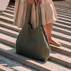 Linen Bag, Shopping Bag, Grocery Bag with Pocket, Reusable Linen Tote Bag, Large Beach Bag, Summer Bag, Ecofriendly Gift