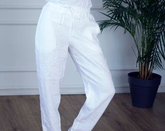 Linen Pants, Drawstring Linen Pants, Linen Pants For Women, Beach Pants, Lounge Pants, Linen Pants with Pockets PERTH