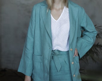 Prêt-à-partir/Veste en lin, Veste en lin avec boutons et poches, Veste en lin pour femme, Blazer en lin, Veste ample en lin