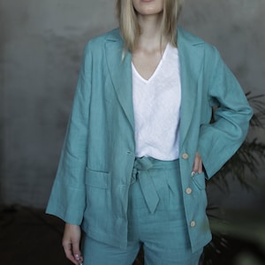 Linen Blazer, Linen Jacket Women, Linen Cardigan with Pockets and Buttons, Linen Coat LONDON