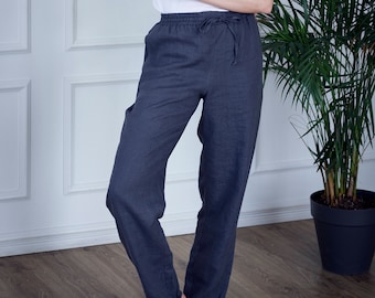 Linen Pants, Drawstring Linen Pants, Linen Pants For Women, Beach Pants, Lounge Pants, Linen Pants with Pockets PERTH