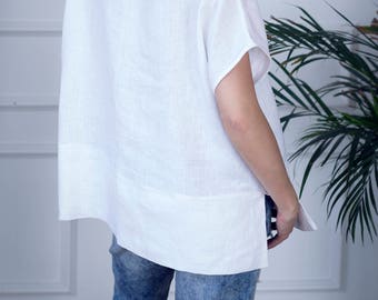 Linen Tunic, Linen Shirt, Linen Blouse, Linen Top with Side Slits CASABLANCA, Linen Tops for Women