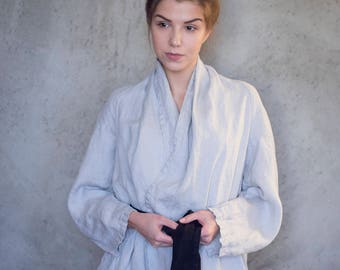 Veste kimono en lin, veste pour femme, manteau en lin avec poches et ceinture, long plumeau en lin TOKYO, mode polyvalente