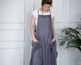 Linen Dress, Pinafore Dress, Sleeveless Linen Dress, Linen Maxi Dress, Linen Sundress, Linen Summer Dress, Boho Dress DOHA, Linen Clothing