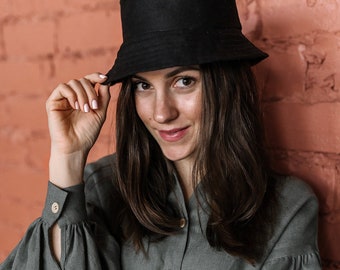 Linen Bucket Hat In Black, Summer Linen Hat, Bucket Hat Women, Bucket Hat Men, Linen Accessories