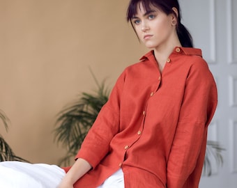 Linen Shirt, Linen Blouse, Button up Shirt, Long Sleeve Shirt LISBON, Linen Tops for Women