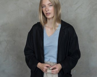 Linen Coat, Long Linen Duster, Linen Blazer with Sleeves and Pockets, Versatile and Stylish Linen Jacket Women ZURICH