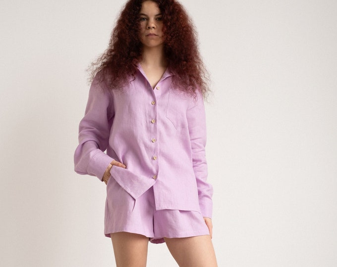 Linen Set, Linen Shirt And Linen Shorts, Linen Two Piece Set, Linen Oversized Shirt And Linen Boxers, Linen Clothing