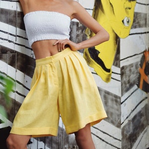Linen Bermuda Shorts, High Waisted Shorts, Wide Shorts, Womens Linen Shorts with Pockets LONDON, Summer Clothing