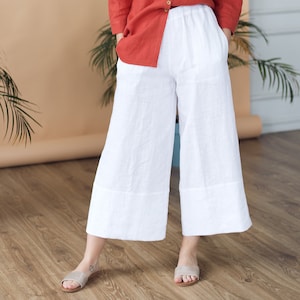 Linen Culottes, Boho Pants, Linen Pants, Japanese Pants, Wide Leg Pants, Flowy Pants with Pockets CASABLANCA, Womens Clothing