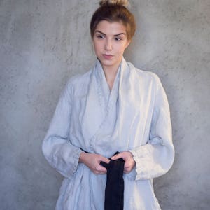 Linen Kimono Jacket, Womens Jacket, Linen Coat with Pockets and Belt, Long Linen Duster TOKYO, Versatile Fashion