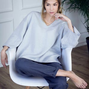 Linen Tunic, Linen Shirt, Linen Blouse, Long Sleeve Top, Linen Kimono Tunic SINGAPORE, Linen Tops for Women