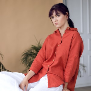 Linen Shirt, Linen Blouse, Button up Shirt, Long Sleeve Shirt LISBON, Linen Tops for Women image 1