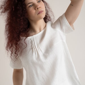 Short Sleeve Tshirt, Linen Top, Linen Blouse, White Blouse, Linen Shirt, Linen Tshirt MELANIE, Linen Tee, Linen Tops For Women