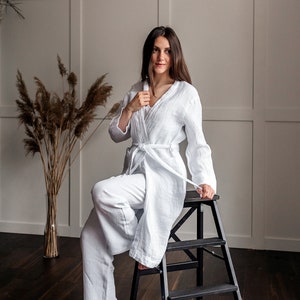 Linen Robe, Waffle Robe, Linen Bathrobe, Lounge Wear, Womens Robe, Spa Bathrobe, Womens Linen Bathrobe, Gift for Her, Robes for Her