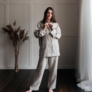 Linen Pajamas, Linen Pajama Set, Lounge Set, Linen Shirt and Linen Pajama Pants, Womens Pajamas, Gift for Women image 1