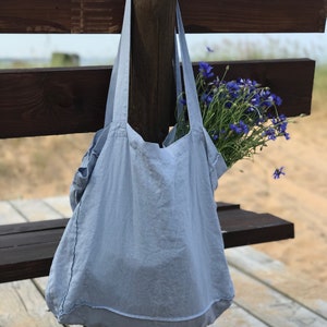 Beach Bag, Summer Bag, Shopping Bag, Linen Bag, Reusable Tote Bag with Pocket, Linen Handbag, Ecofriendly Gift, Eco Friendly Tote