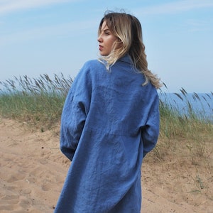 Linen Duster, Boho Jacket, Linen Kimono Duster, Women Jacket, Unique Jacket, Linen Coat with Pockets TOKYO, Linen Women Clothing