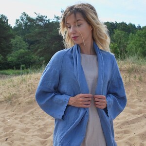 Linen Kimono Jacket, Womens Jacket, Linen Coat with Pockets, Linen Duster TOKYO, Linen Women Clothing image 2