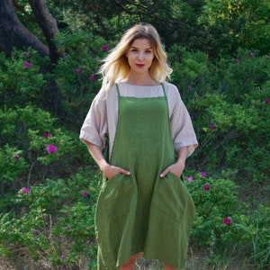 Linen Dress, Pinafore Dress, Sleeveless Linen Dress, Linen Midi Dress, Linen Sundress, Linen Summer Dress, Boho Dress DOHA, Linen Clothing