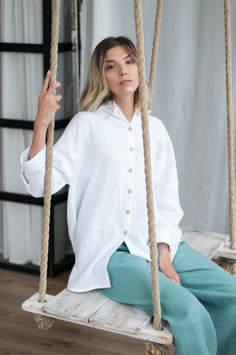 Linen Shirt, Linen Blouse, Button up Shirt, Long Sleeve Shirt LISBON, Linen Tops for Women White