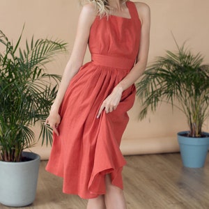 Linen Dress, Bridesmaid Dress, Fit and Flare Dress, Sundress, Linen Dress with Pockets, Pinafore Dress ADELAIDE image 3