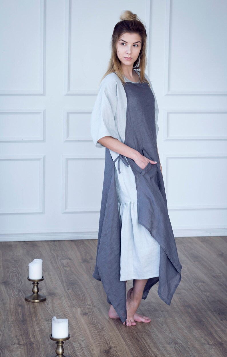 Grey Linen Apron Dress Linen Dress for Women Linen Apron Etsy Australia