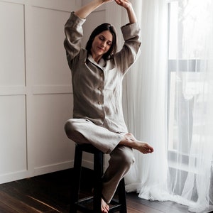 Linen Pajamas, Linen Pajama Set, Lounge Set, Linen Shirt and Linen Pajama Pants, Womens Pajamas, Gift for Women image 5