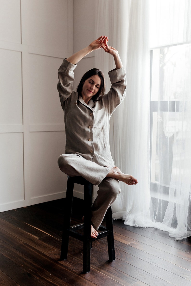Linen Pajamas, Linen Pajama Set, Lounge Set, Linen Shirt and Linen Pajama Pants, Womens Pajamas, Gift for Women image 5