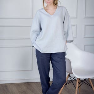 Linen Tunic, Linen Shirt, Linen Blouse, Long Sleeve Top, Linen Kimono Tunic SINGAPORE, Linen Tops for Women image 2