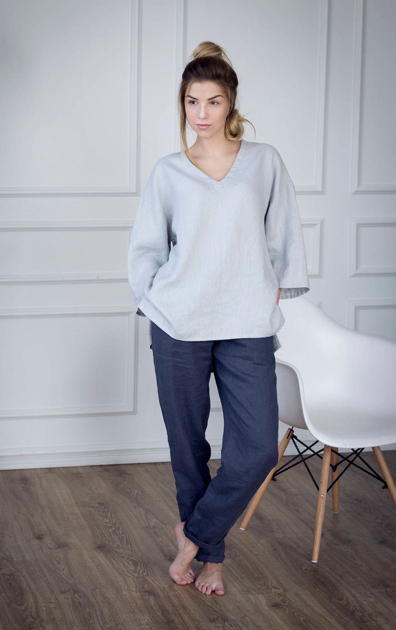 Linen Tunic, Linen Shirt, Linen Blouse, Long Sleeve Top, Linen Kimono Tunic SINGAPORE, Linen Tops for Women image 2