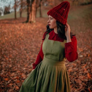 Green Dress, Linen Dress with Pockets, Cottagecore Dress, Boho Dress, Womens Dresses, Midi Dress, Apron Dress, Romantic Dress ADELAIDE