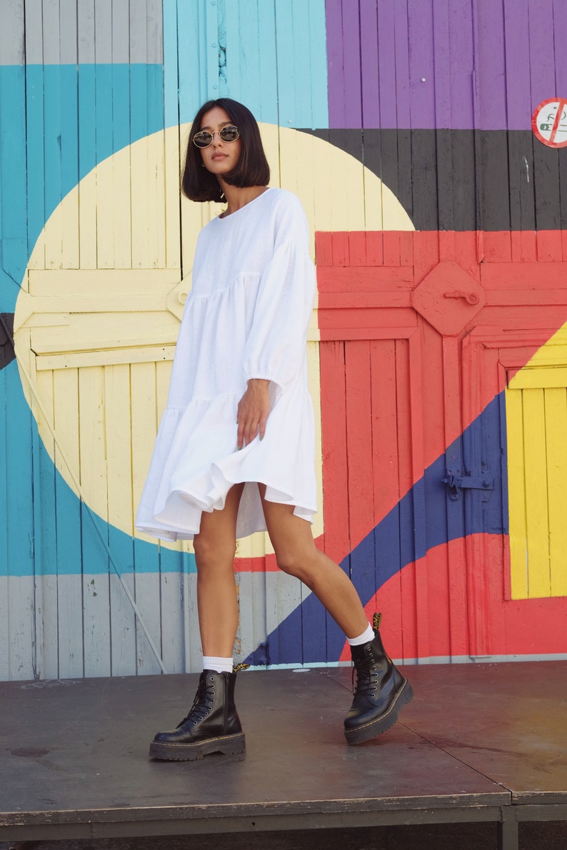 Ready to Ship/ Oversized Linen Dress With Sleeves Knee Length - Etsy