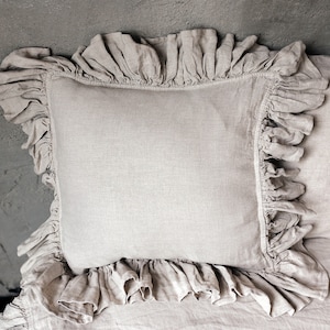 Linen Pillow Cover with Ruffles, Linen Throw Pillow Cover, Body Pillow Case, Cushion Cover, Pure Linen Bedding, Cozy Home Decor