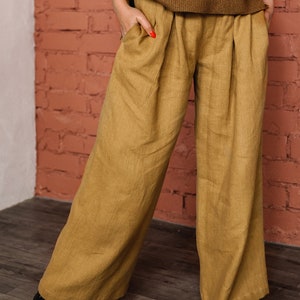 Linen Pants, Wide Leg Pants, Pants with Pockets, Linen Pants for Women, Pleated Linen Pants image 4
