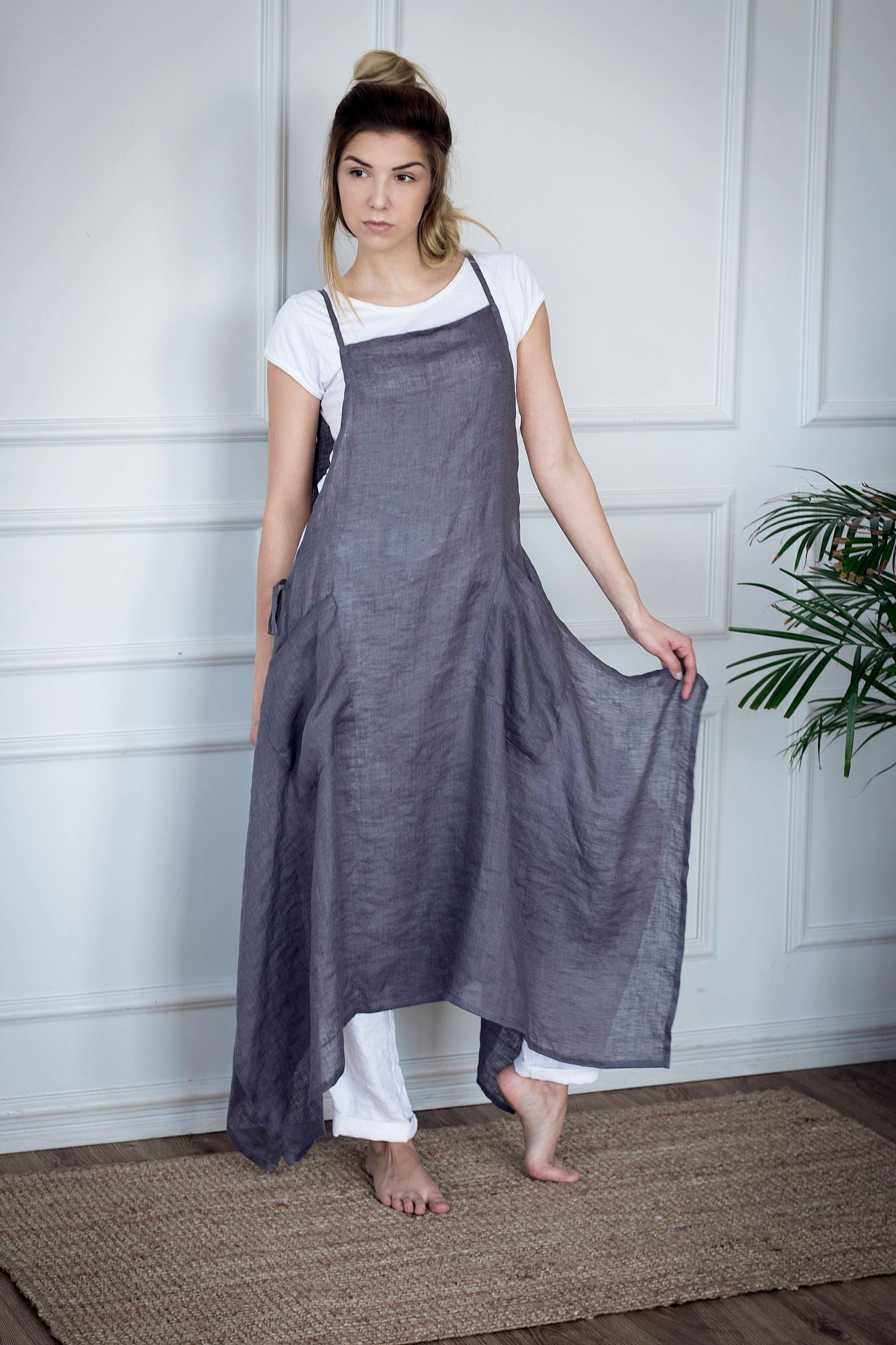Grey Linen Apron Dress Linen Dress for Women Linen Apron Etsy