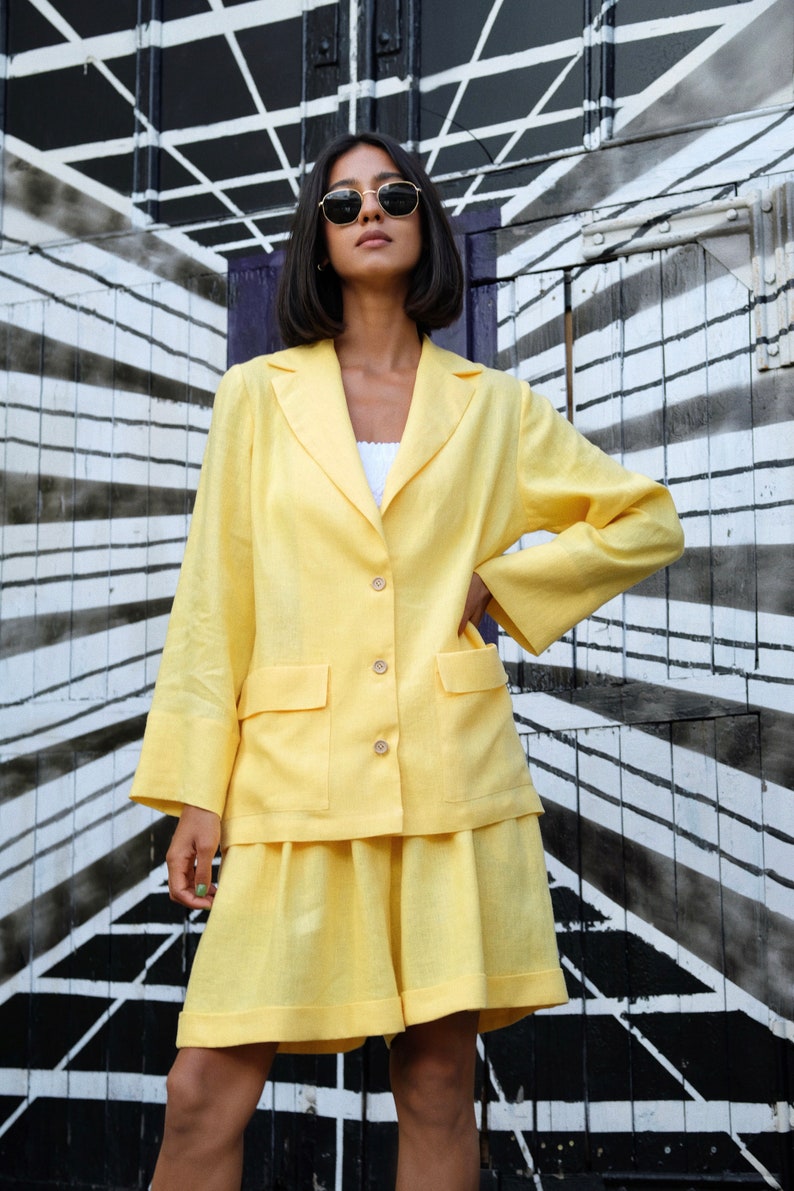 Linen Jacket in Sea Blue Linen Jacket With Buttons and Etsy