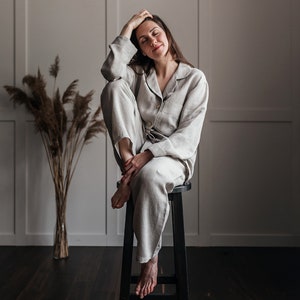 Linen Pajamas, Linen Pajama Set, Lounge Set, Linen Shirt and Linen Pajama Pants, Womens Pajamas, Gift for Women image 4