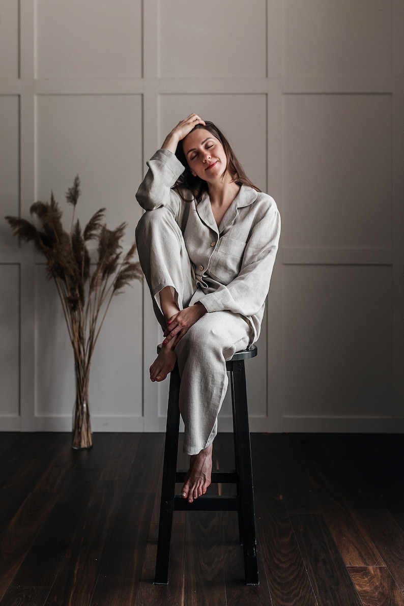 Linen Pajamas, Linen Pajama Set, Lounge Set, Linen Shirt and Linen Pajama Pants, Womens Pajamas, Gift for Women image 4