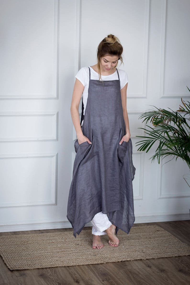Grey Linen Apron Dress Linen Dress for Women Linen Apron Etsy